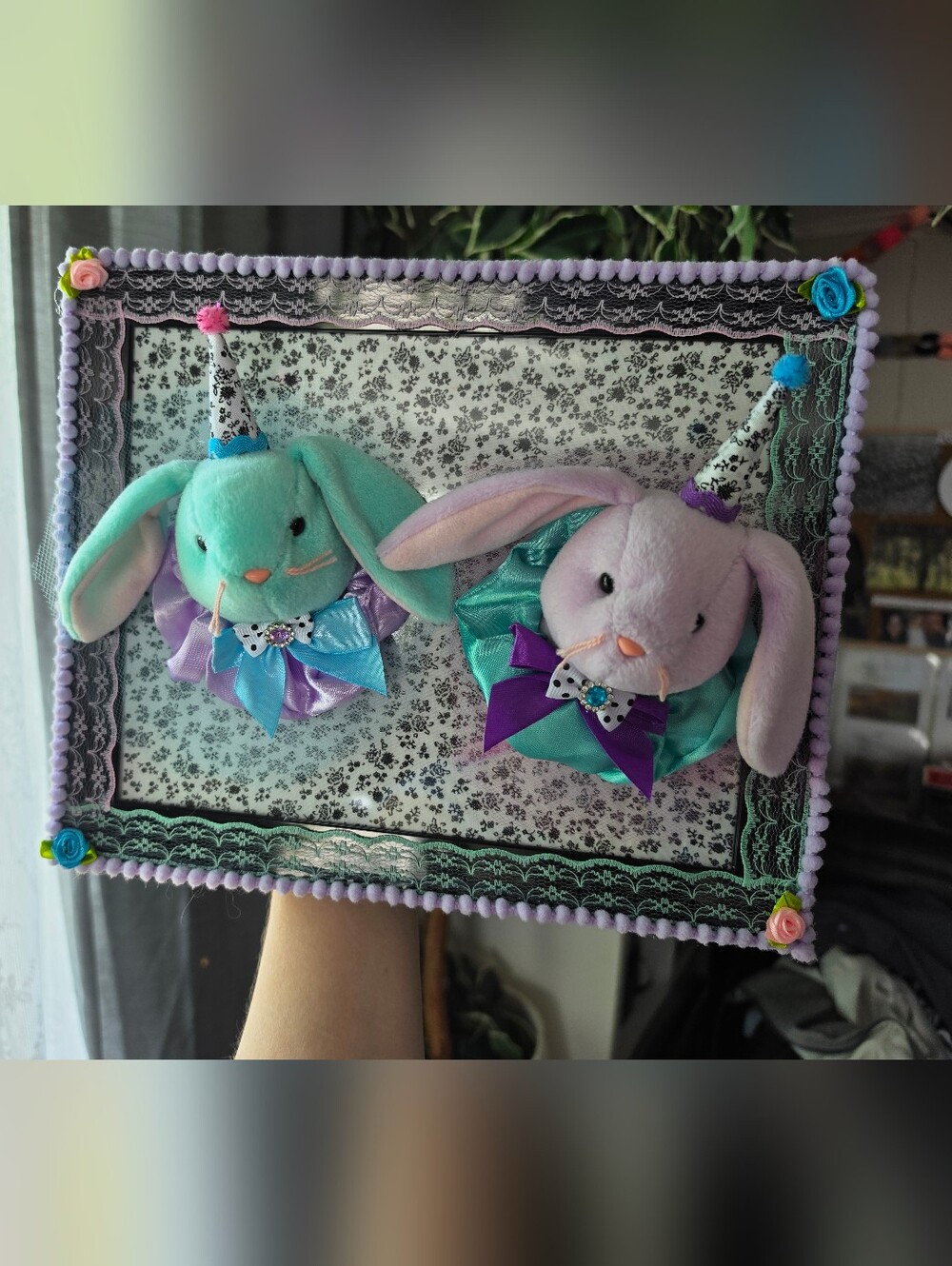 Plush Bunny Wall Decor Pair – Mint and Lavender